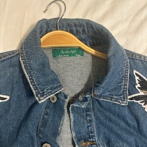 Signature Eight Denim Jacket with Floral Bird Patches